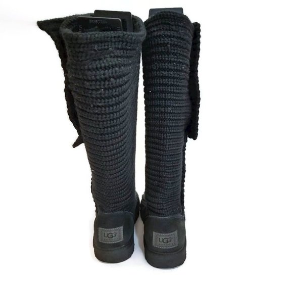 Authentic Ugg Classic Cardy Boots Knit Fabric Shearling Footbed Tall Foldover - Picture 4 of 6